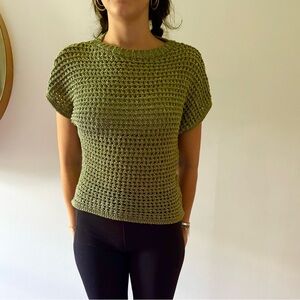 Zara Short Sleeve Acrylic and Polymide Knit Top in mid green